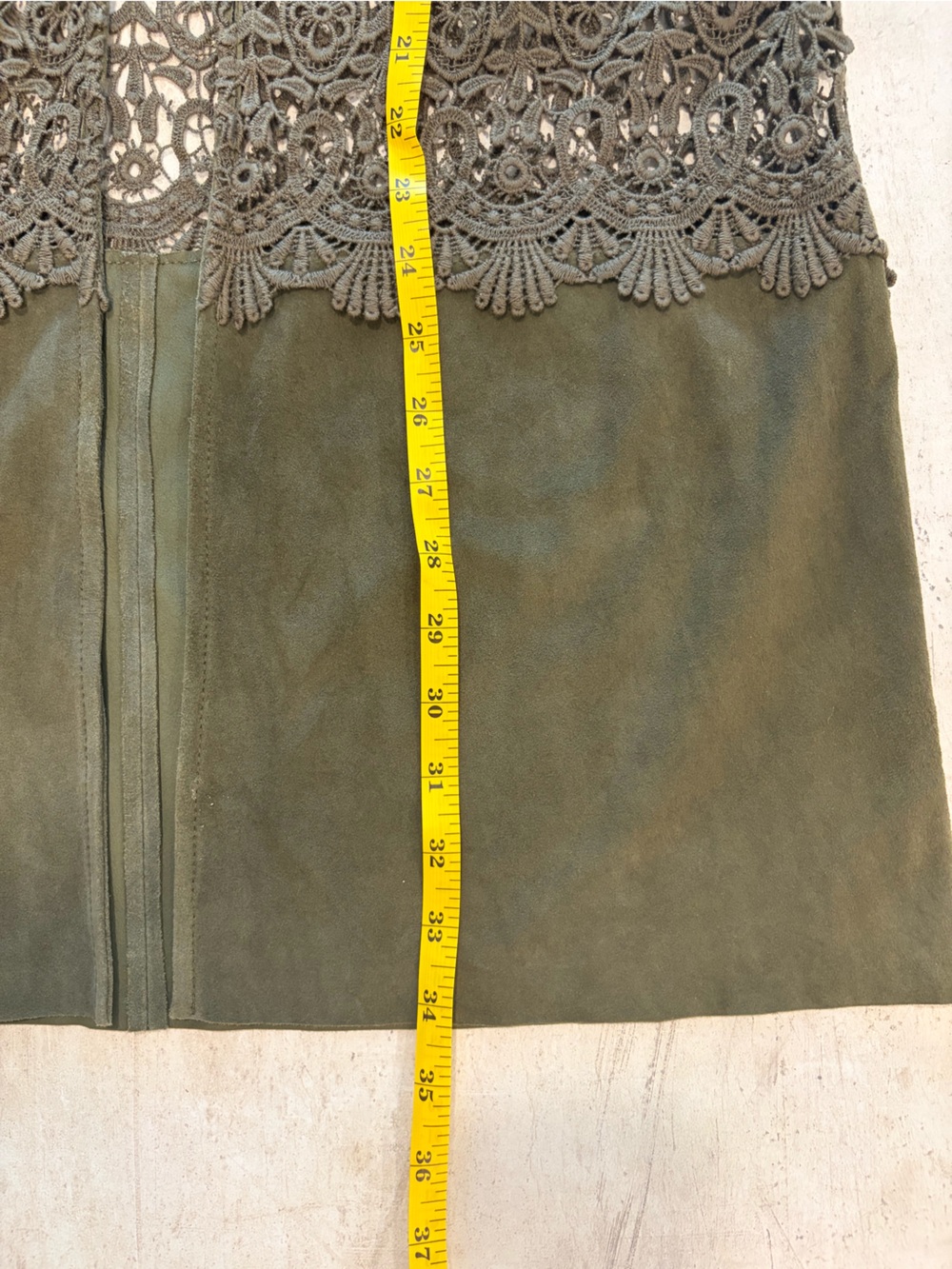 Bagatelle Collection S Olive Genuine Leather Crochet Lace Long Vest Boho Duster - Picture 6 of 10
